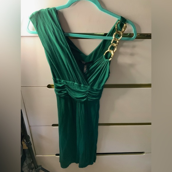 BCBGMaxAzria sz XS green with one gold strap knee length dress - Picture 1 of 4